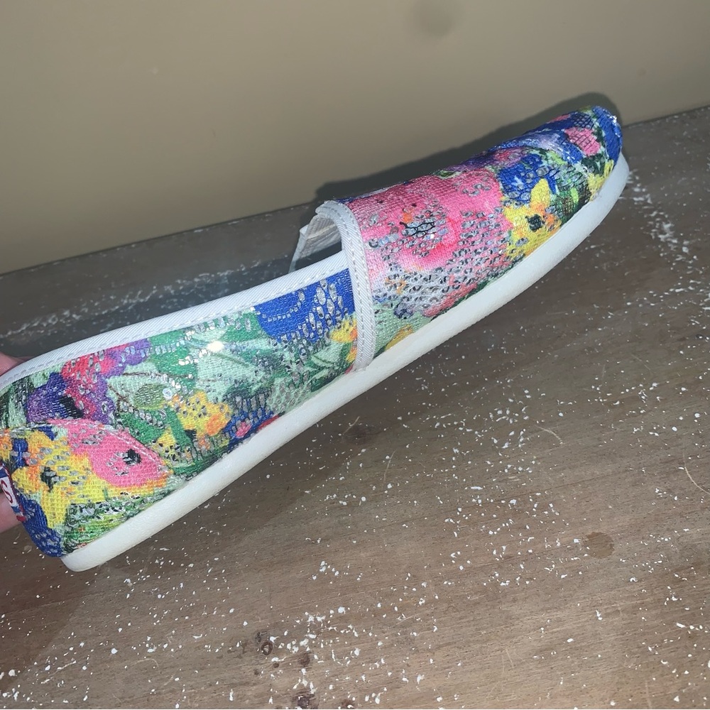 Bobs Skechers Plush Bouquet Floral Sequins Memory Foam Slip-On Shoes - Picture 8 of 12